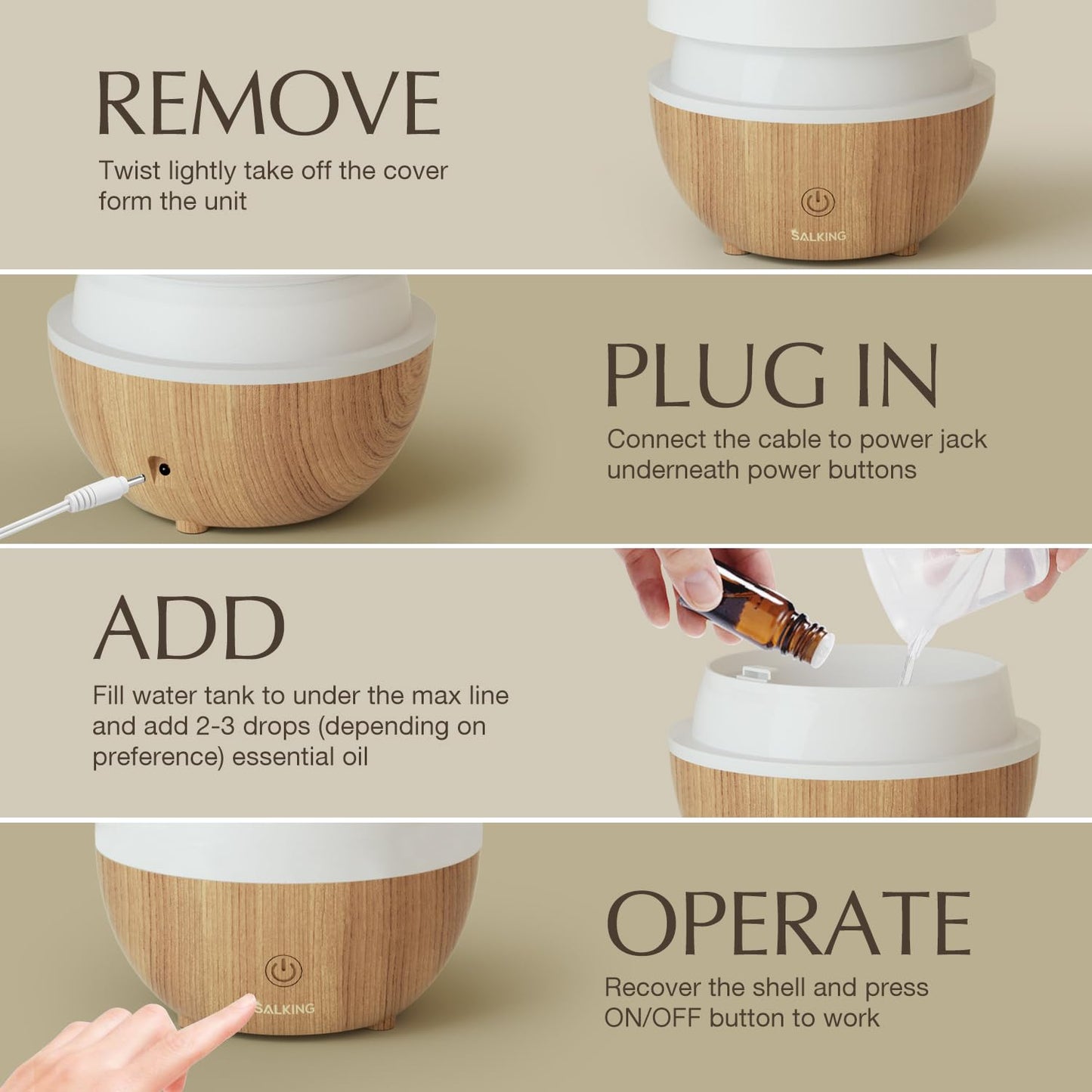 SALKING Essential Oil Diffuser for Home, 100ml Small Aromatherapy Diffuser