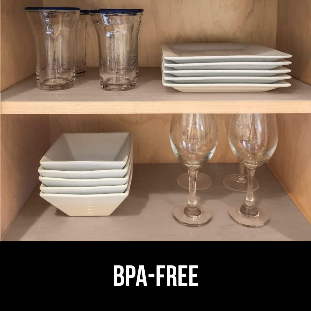 GORILLA GRIP DuraGuard Shelf Liner, 24x30 Non-Adhesive Cabinet Liners for Kitchen Drawers, Shelves, Refrigerator, Pantry Storage, Bathroom Closet, Durable Waterproof BPA Free Ribbed Plastic, Beige