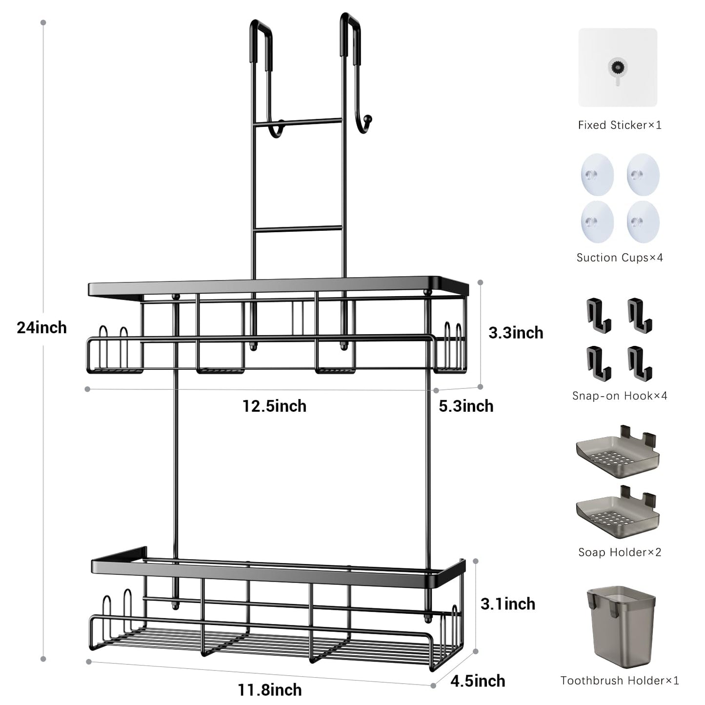 Over the Door Shower Caddy Hanging: No Drill Rustproof Shower Organizer