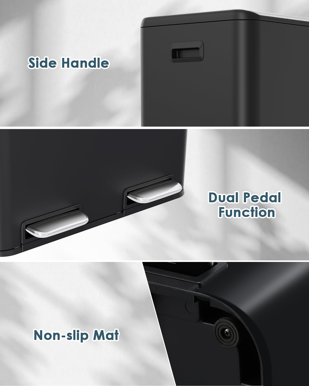 Arlopu 16Gal Dual Trash Can w/2 Built-in Box for Odor Control, Hands-Free Kitchen Garbage Bin, Recycle Waste Dustbin, Soft-Close Lid, 2 Buckets,Foot Pedal, Side Handle, Airtight,for Home Office