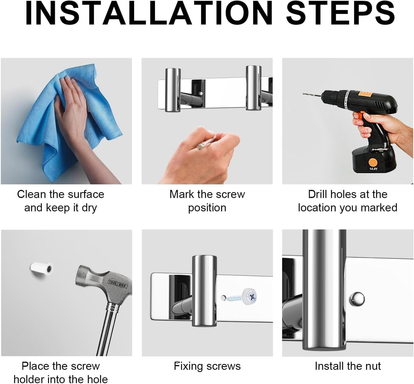 VAEHOLD Hat and Coat Wall Mount Rack - Hooks for Robes, Bags, Keys, and Towels - Bathroom Towel Hanger Organizer (Polished Chrome, “T“ Shape 5 Hooks 2 Pack)