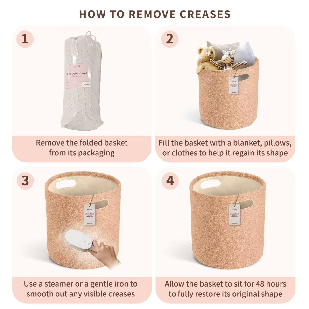 PUTSKA Basket –Round Storage for Clothes – Soft Baby Girl Basket for Nursery, Kids Room, Bedroom, Living Room –Large, Brown