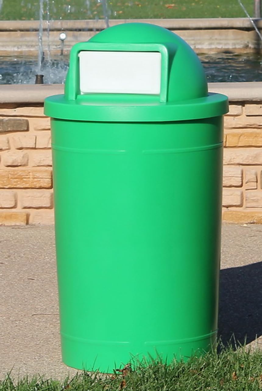 55 Gallon Circle 100% Recycled Plastic Heavy Duty Outdoor Trash Can with Push Open Dome Lid and Internal Liner - Blue