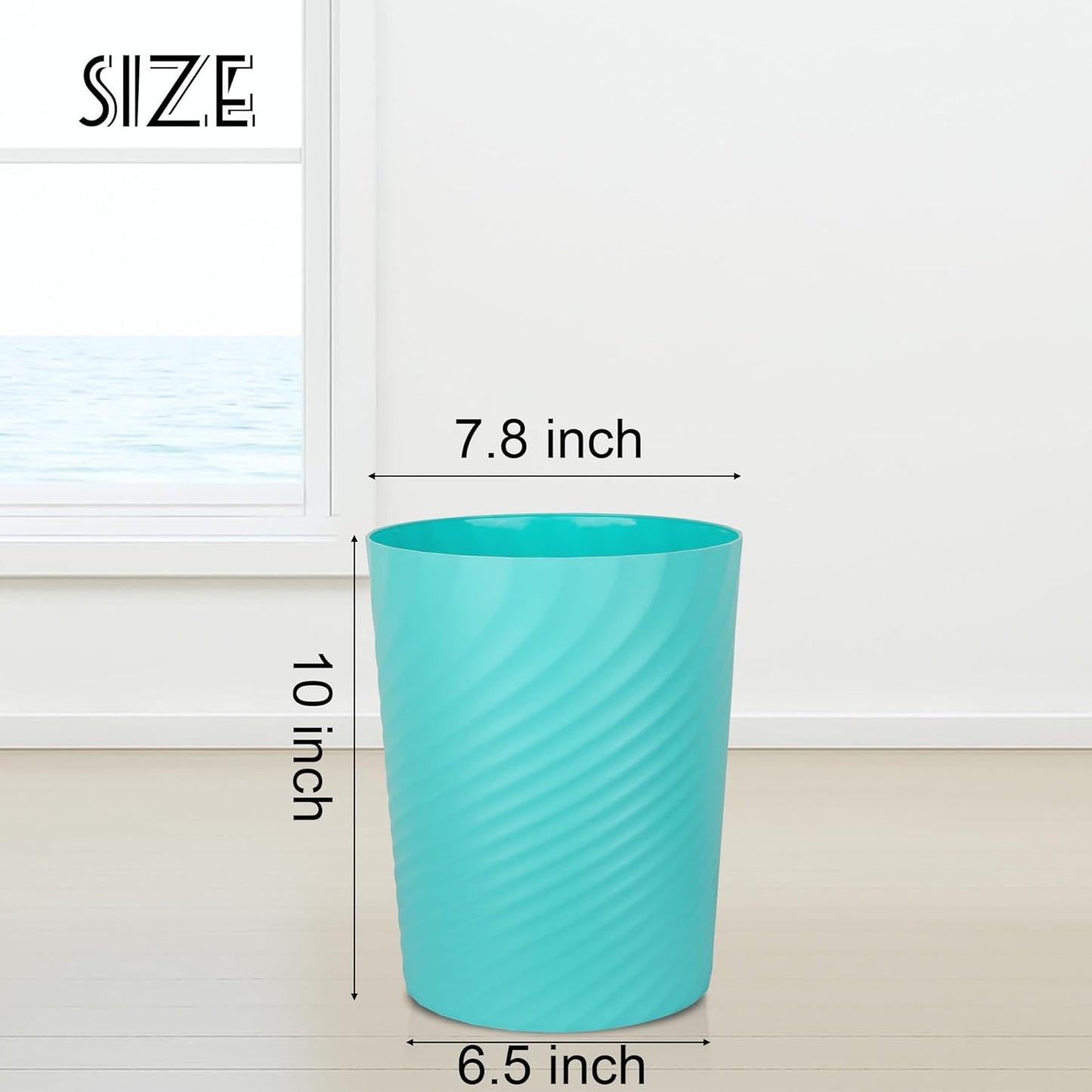 UUJOLY Plastic Small Trash Can Wastebasket, Garbage Container Basket for Bathrooms, Laundry Room, Kitchens, Offices, Kids Rooms, Dorms, (Light Blue, 1.8 Gallon)