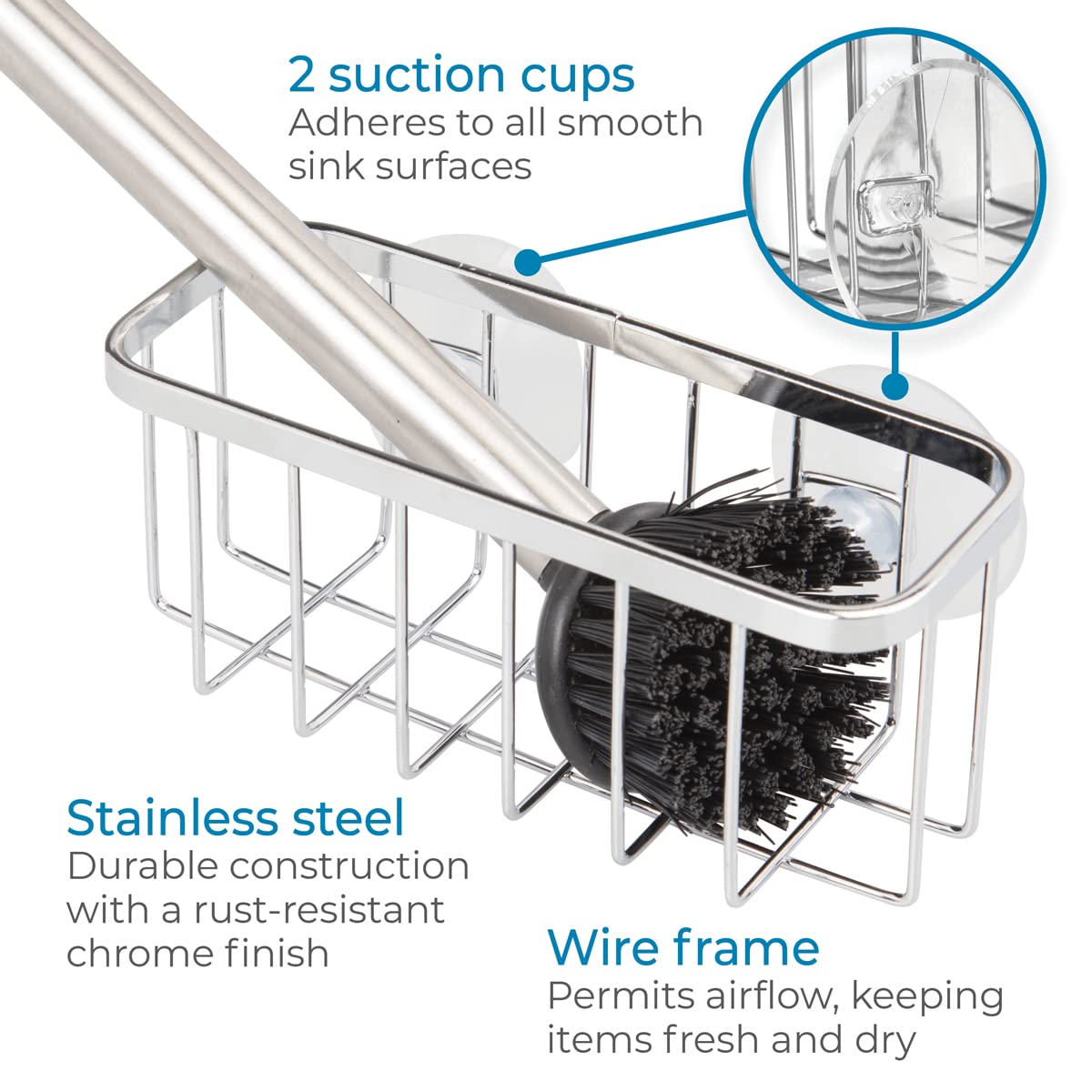iDesign Gia Stainless Steel Dish Sponge Holder Basket with Suction Cups, Ideal for Kitchen Sinks