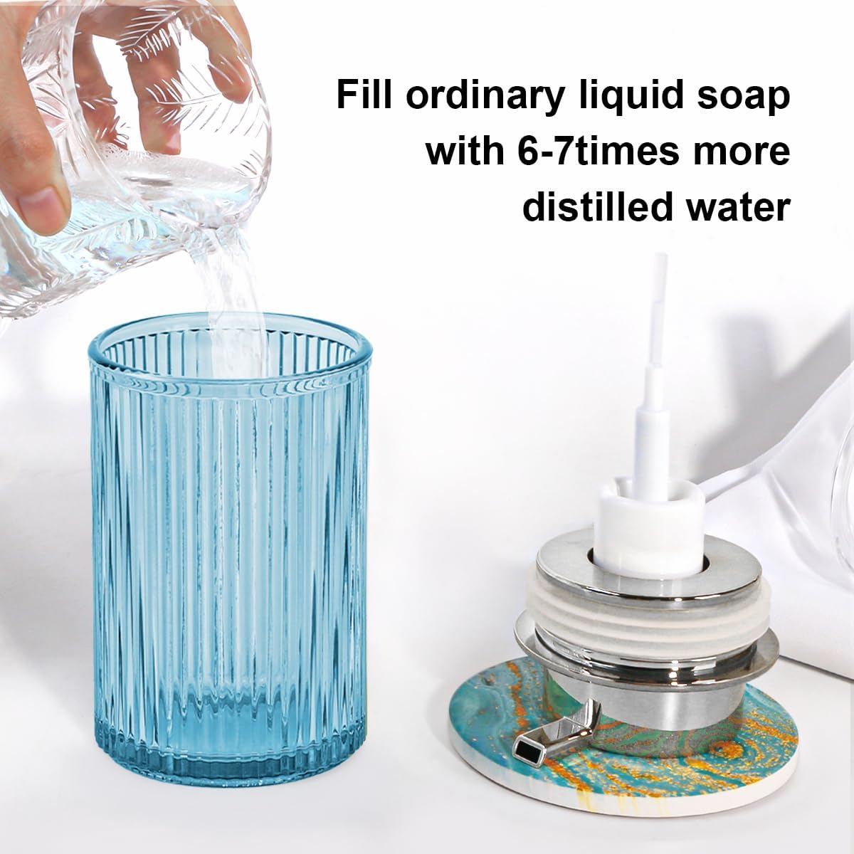 Purple Foaming Soap Dispenser, 12 Oz Glass Foaming Hand Soap Dispenser with Silver Pump, Bathroom Refillable Liquid Lotion Container Pump Ribbed Bottle for Kitchen Bathroom Decor, 1pc