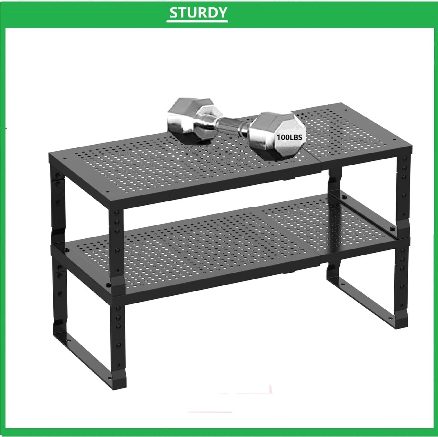 Metal Stackable Expandable Storage Shelf - Multi-Functional Home Storage Shelf, Suitable for Kitchen, Cabinet,Bathroom, Office, Garage, etc.(2PACKS/Black/Medium