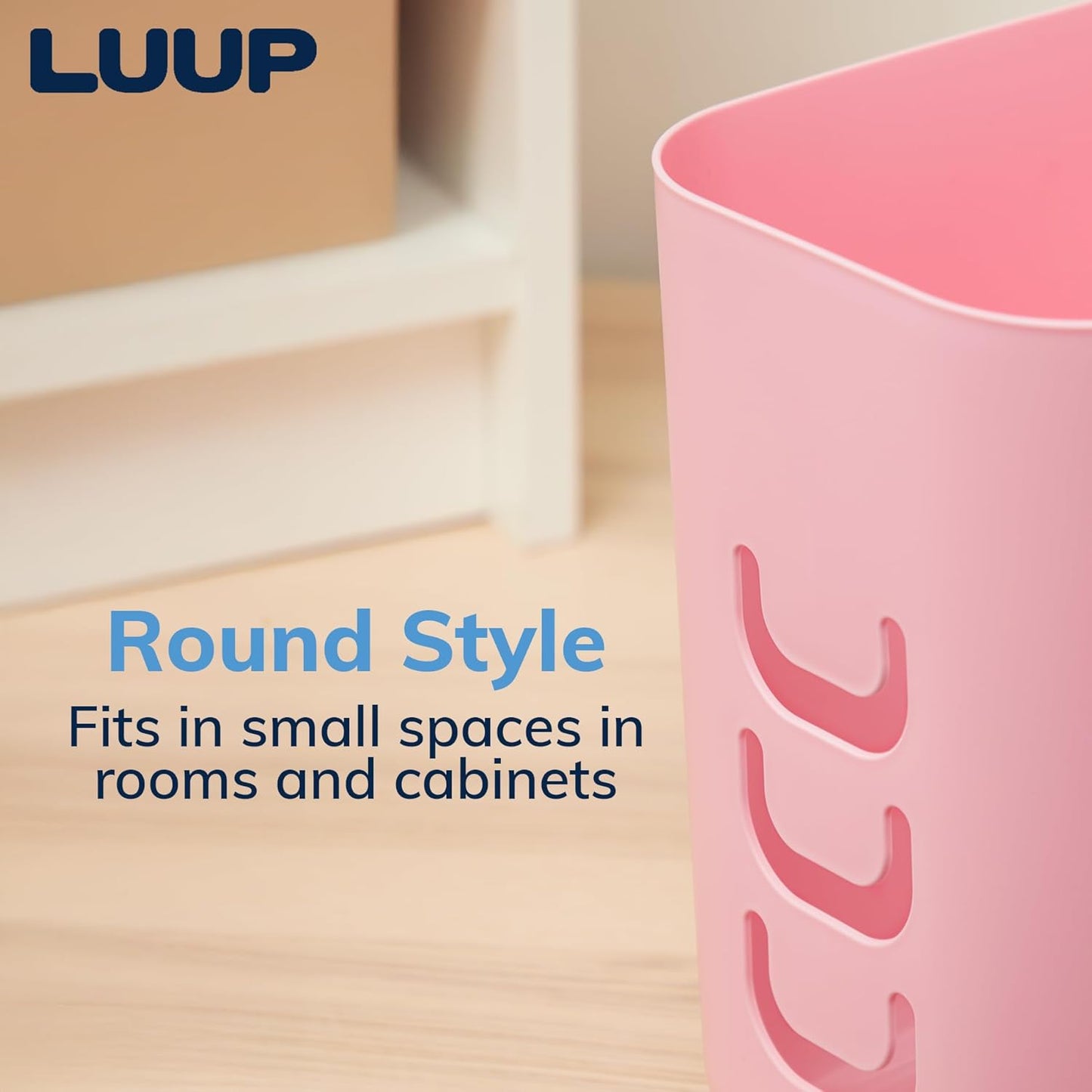 STORi Luup Bathroom Wastebasket, Secure Grocery Bags, Plastic Garbage Container for Vanity, Laundry Room, Kitchen, Office, 2.5 Gallon, Pink, Made in USA