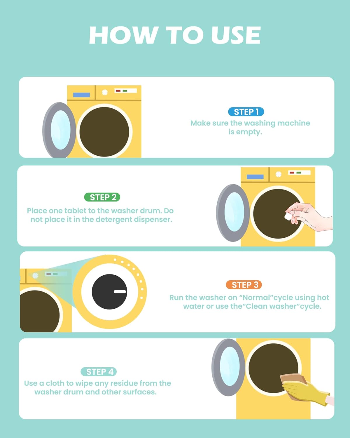 Washing Machine Cleaner Tablets: 24 Pack Deep Cleaning For HE, Front Loader & Top Load Washer, Removes Pet Hair, Odors, Formulated for Pet Owners, Septic Safe, 12 Month Supply, 11G