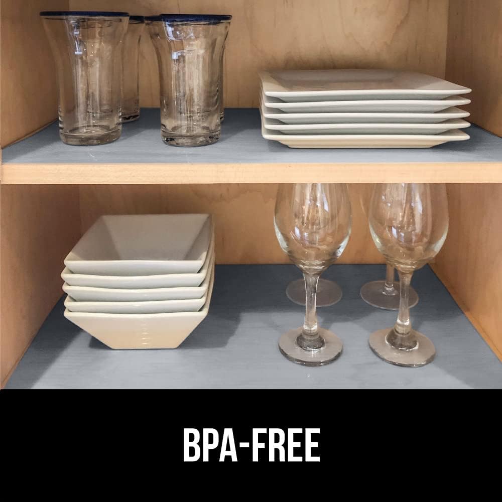 GORILLA GRIP DuraGuard Shelf Liner, 24x30 Non-Adhesive Cabinet Liners for Kitchen Drawers, Shelves, Refrigerator, Pantry Storage, Bathroom Closet, Durable Waterproof BPA Free Ribbed Plastic, Gray
