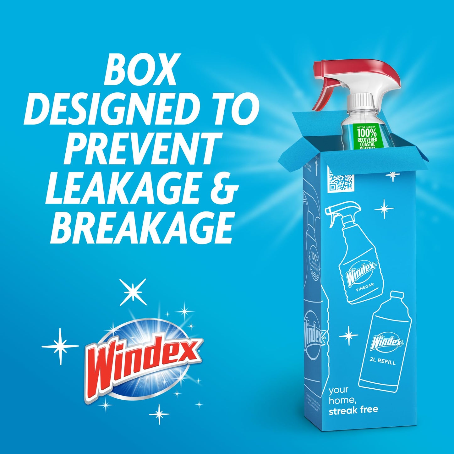Windex Glass and Window Cleaner Spray Bottle, Packaging Designed to Prevent Leakage and Breaking