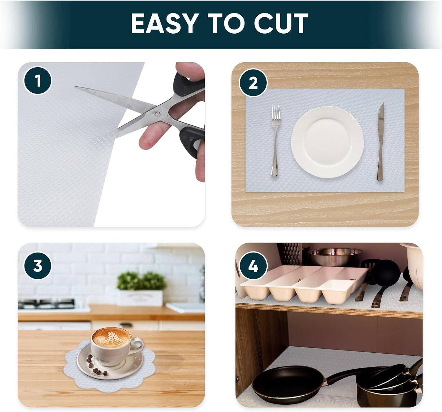 Shelf Liners for Kitchen Cabinets Non-Adhesive & Washable,Non Slip Cabinet Liners for Shelves Waterproof & Oil Proof,Clear Plastic Drawer Liner,Easy to Cut & Food-Grade EVA 12'' x 20' x 2 Rolls CT-122