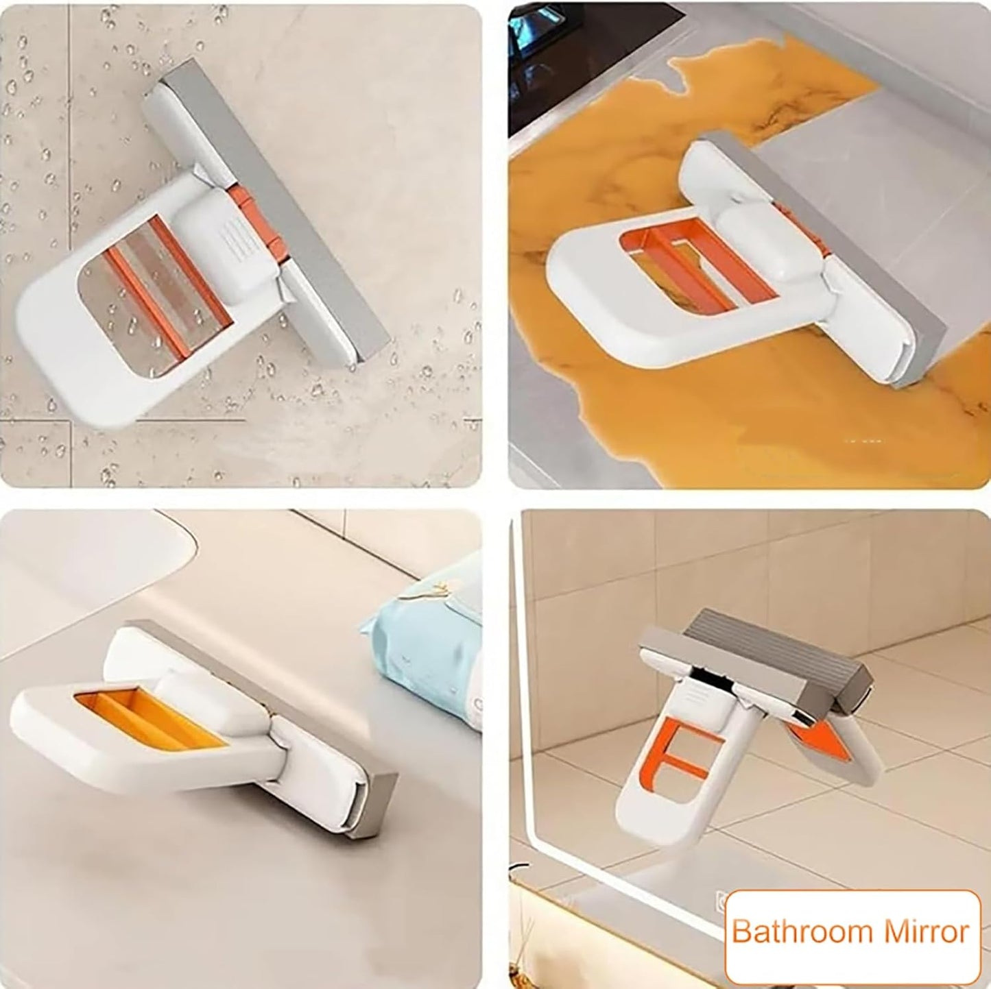 Mini Foldable Desktop Mop, Sponge Mop Wet and Dry Use Cleaning System, Self-Squeeze Small Mop for Bathroom Kitchen Desktop Glass Living Room Car (Black, 1pcs)