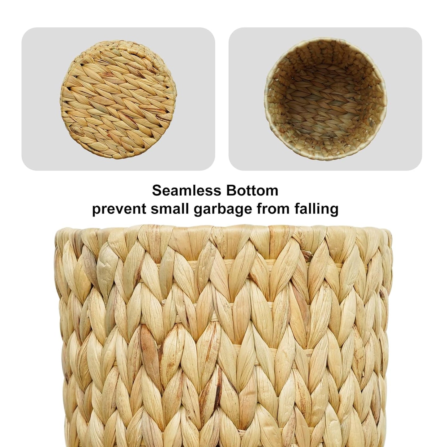 Wicker Trash Can,Small Bathroom Trash Can,Water Hyacinth Wicker Waste Basket for Bathroom,Boho Waste Basket for Bedroom,Home Office,Compact Spaces(2 Gallon Round)