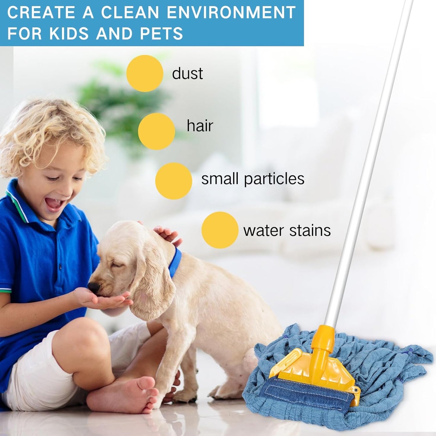 Lallisa 4 Pcs Commercial Mop Head Replacement Tube Microfiber Industrial Looped End Mop Heads Refill for Floor Cleaning for Home Commercial Industrial Use(Medium,Blue)