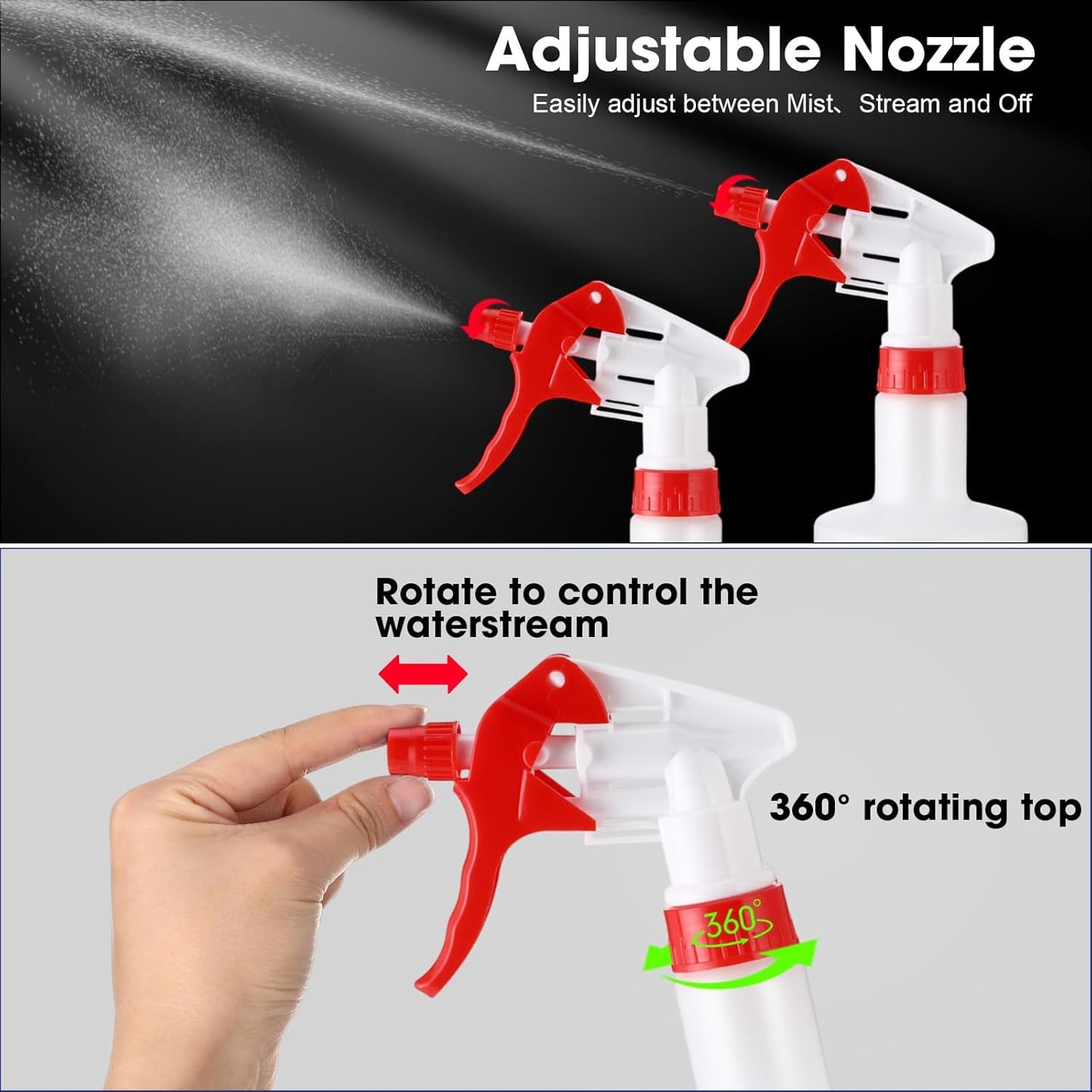 Eccliy 12 Pcs 16 Oz Plastic Spray Bottle, Adjustable Empty Reusable Sprayer for Cleaning, Planting, Water, Bathroom and Kitchen, BBQ, Commercial and Residential(Red & White,Measurement)