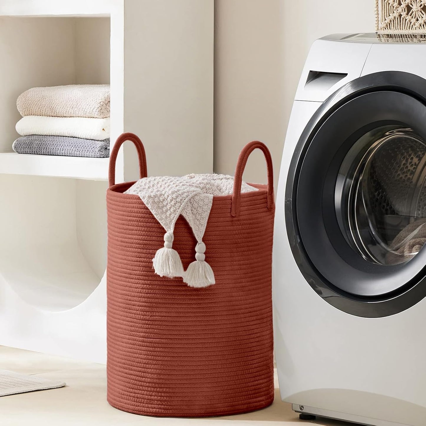 YOUDENOVA Laundry Hamper Basket, Woven 58L Tall Laundry Basket for Blanket Organizer- Clothes Hamper Baby Nursery Hamper for Blanket Storage in Bedroom