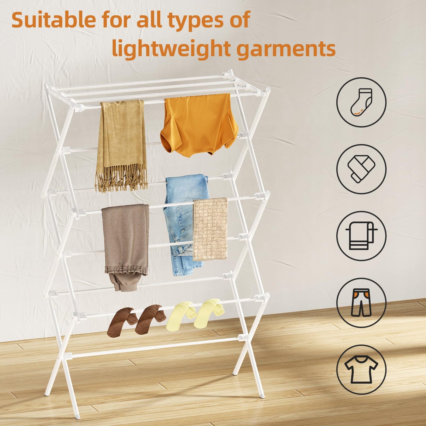 FILROUG Drying Rack Clothing, 3-Tier Clothes Drying Rack Foldable, Antirust Laundry Drying Rack