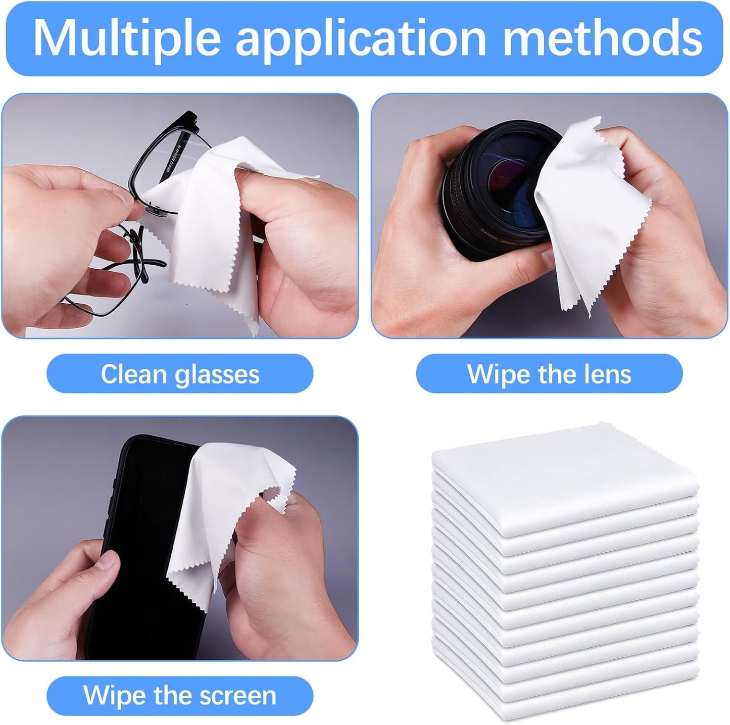 120 Pack Microfiber Cleaning Cloth for Glasses (5.5"x5.5"), Sublimation Eye Glasses Clean Cloths White Microfiber Lens Cleaner Cloths for Eyeglasses, Lenses, Silverware, Camera, Phones and Laptops