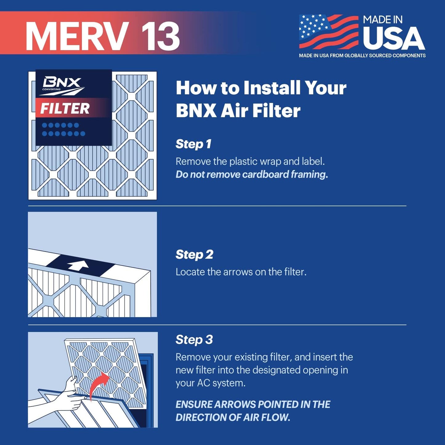 BNX TruFilter 20x23x1 Air Filter MERV 13 (12-Pack) - MADE IN USA - Electrostatic Pleated Air Conditioner HVAC AC Furnace Filters for Allergies, Pollen, Mold, Bacteria, Smoke, Allergen, MPR 1900 FPR 10