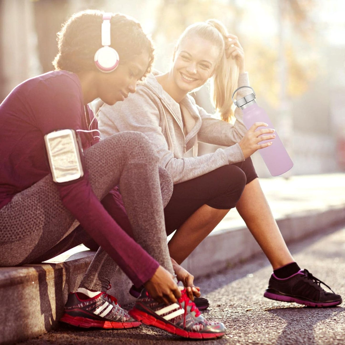 Neihepal 20 oz Insulated Water Bottles Bulk 8 Pack,Stainless Steel Double Wall Sport Bottle with Lid of Handle,Metal Reusable Flask with Cup Cap for School,Hikers,Gift (Pink,Set of 8)