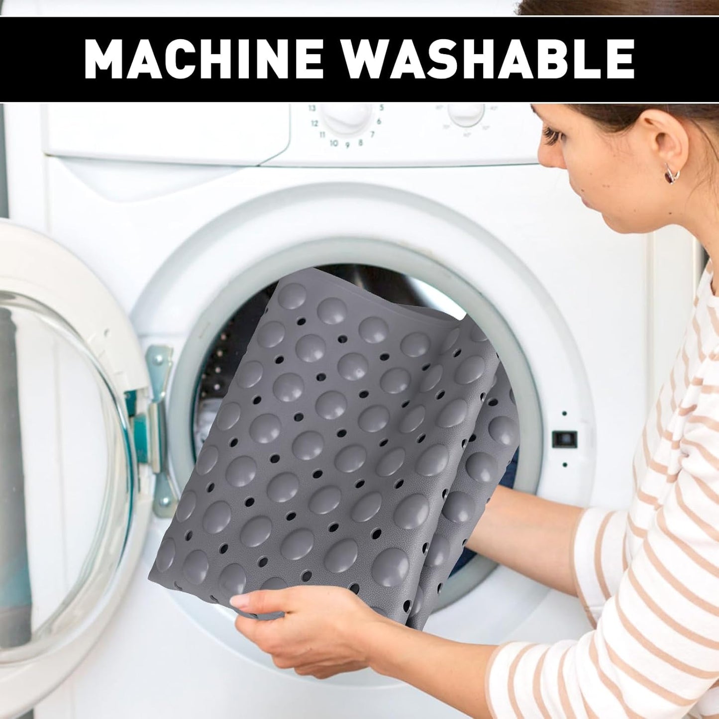 Shower Mat Non Slip: 35.4 x 23.6 Inch Extra Large TPE Shower Mats for Inside Shower - Anti Slip Shower Stall Matt with Drain Hole and Suction Cups for Elderly