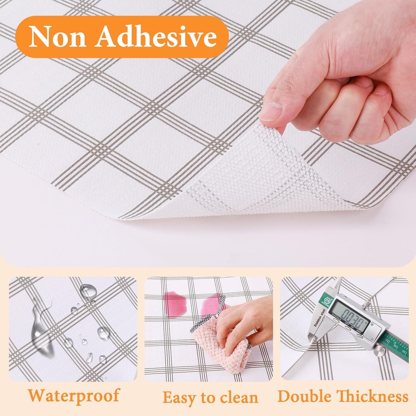 Shelf Liner for Kitchen Cabinets Non Adhesive Drawer Liner Non-Slip Thickened Shelf Liner Paper Strong Easy to Clean for Tool Box Refrigerator with Knife and Tape Measure, White Square,23.6 x 354.3 IN