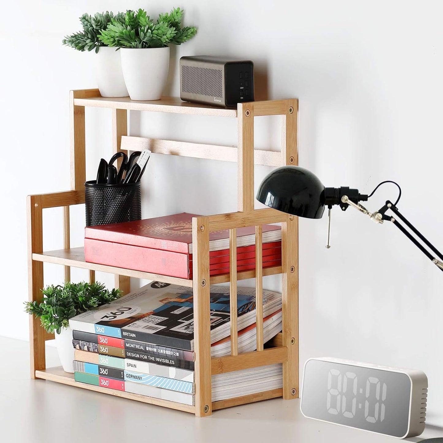 Bamboo Spice Rack Kitchen Countertop Organizer Storage Shelves-3 tier Standing Pantry Shelf with Adjustable Shelf