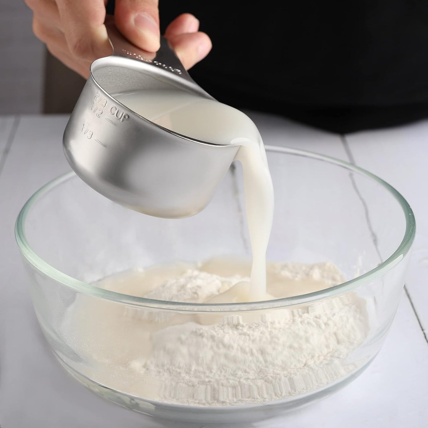 Stainless Steel Measuring Cups Set of 7 Stackable Heavy Duty Measuring Cups for Dry and Liquid Ingredients