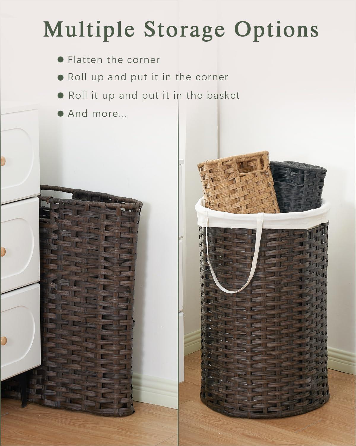 Laundry Hamper Laundry Basket Round 19.0 Gal (72 L) Handwoven Rattan Laundry Basket, Large Wicker Laundry Hamper with Removable Laundry Bag Handles 2 Mesh Bags for Bathroom Living Room Brown