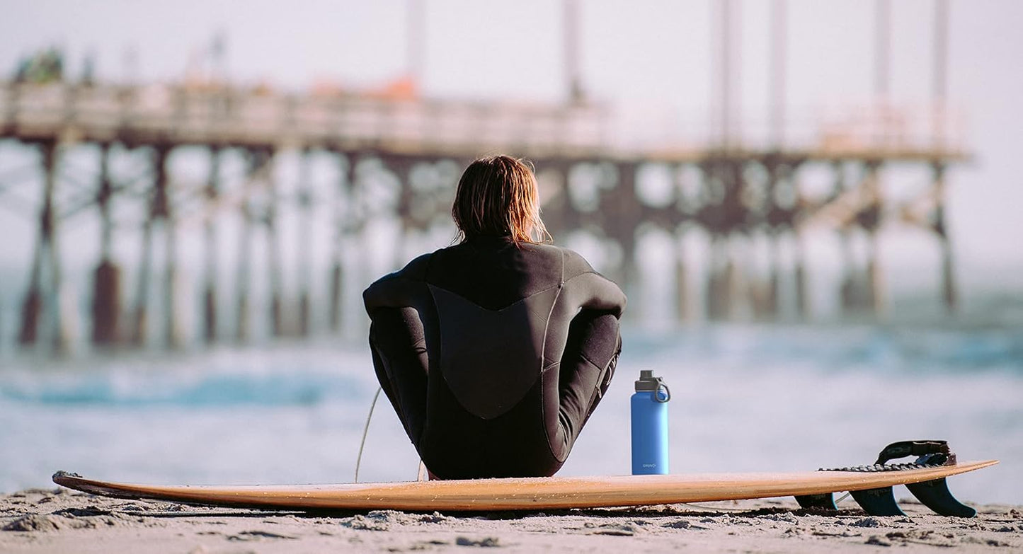DRINCO Stainless Steel Water Bottle Spout Lid Vacuum Insulated Double Wall Water Bottle Wide Mouth (40oz 32oz 22oz 18oz 14oz) Leak Proof Keep Cold Sport Camping Hiking (32 oz, 32oz Royal Blue)