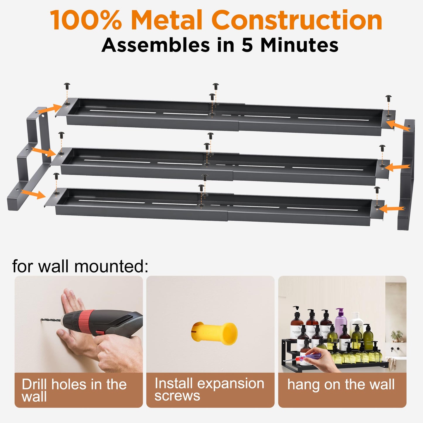 3-Tier Spice Rack Organizer for Kitchen Cabinet or Pantry, 16"-29" Expandable Spice Organization