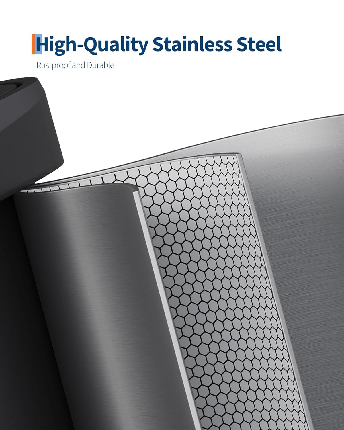 16 Gallon (60 l) Trash Can, Stainless Steel Kitchen Garbage Can, Recycling or Waste Bin with Liner Rim, Rear Handle, Soft Close Plastic Lid Step-on Pedal, Removable Inner Bucket