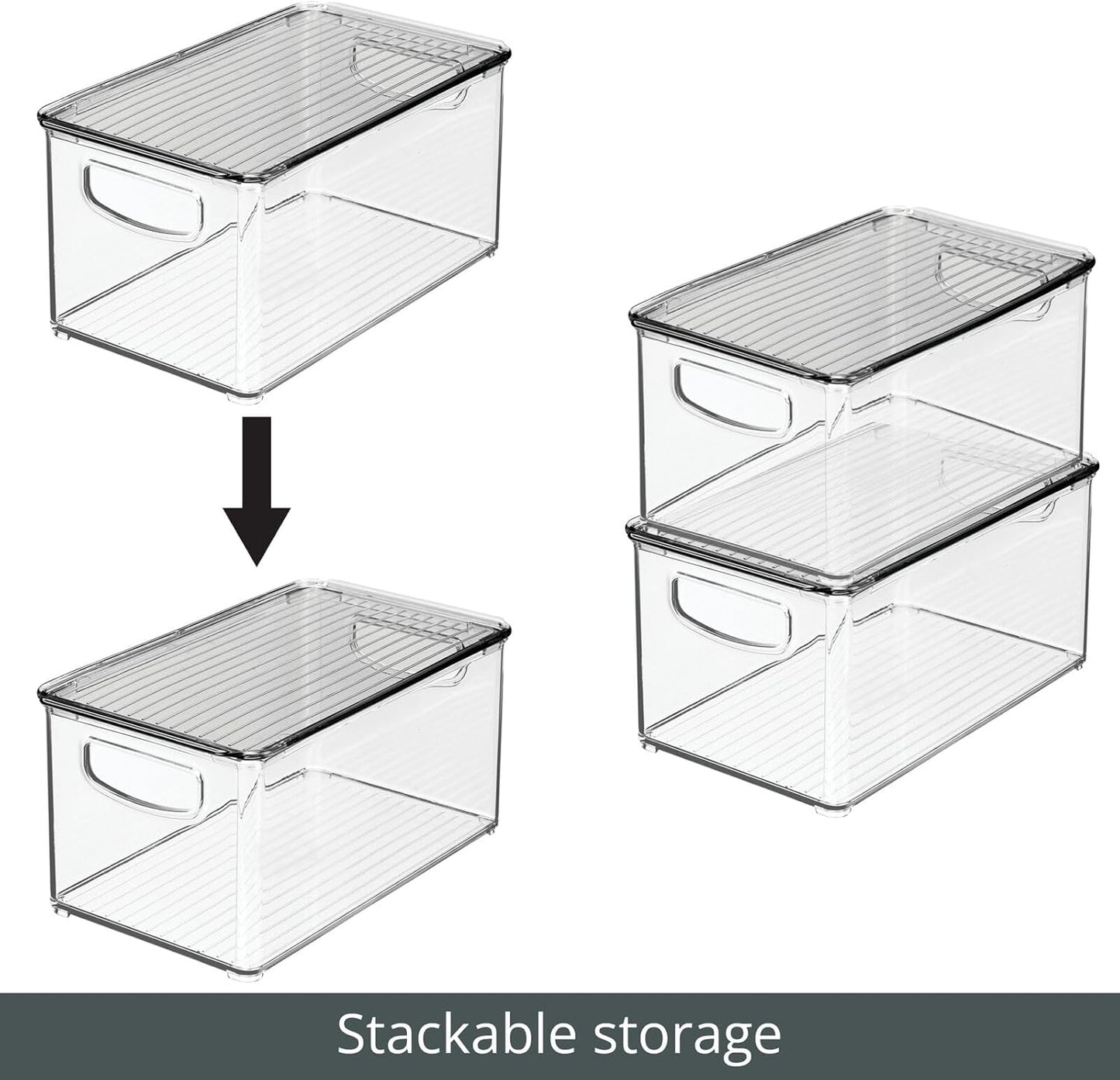 mDesign Plastic Deep Storage Bin Box Container with Lid and Built-In Handles - Organization for Fruit, Snacks, or Food in Kitchen Pantry, Cabinet, Cupboard, Ligne Collection, 6 Pack, Clear/Smoke Gray
