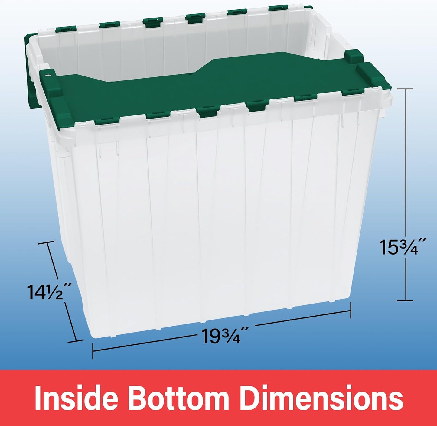 Akro-Mils KeepBox 18 Gallon Storage Container, Nesting and Stackable Plastic Storage Box with Lid Attached, Clear Tote for Garages, Closets, and Moving, 21" x 15" x 17", Clear/Green, 3-Pack