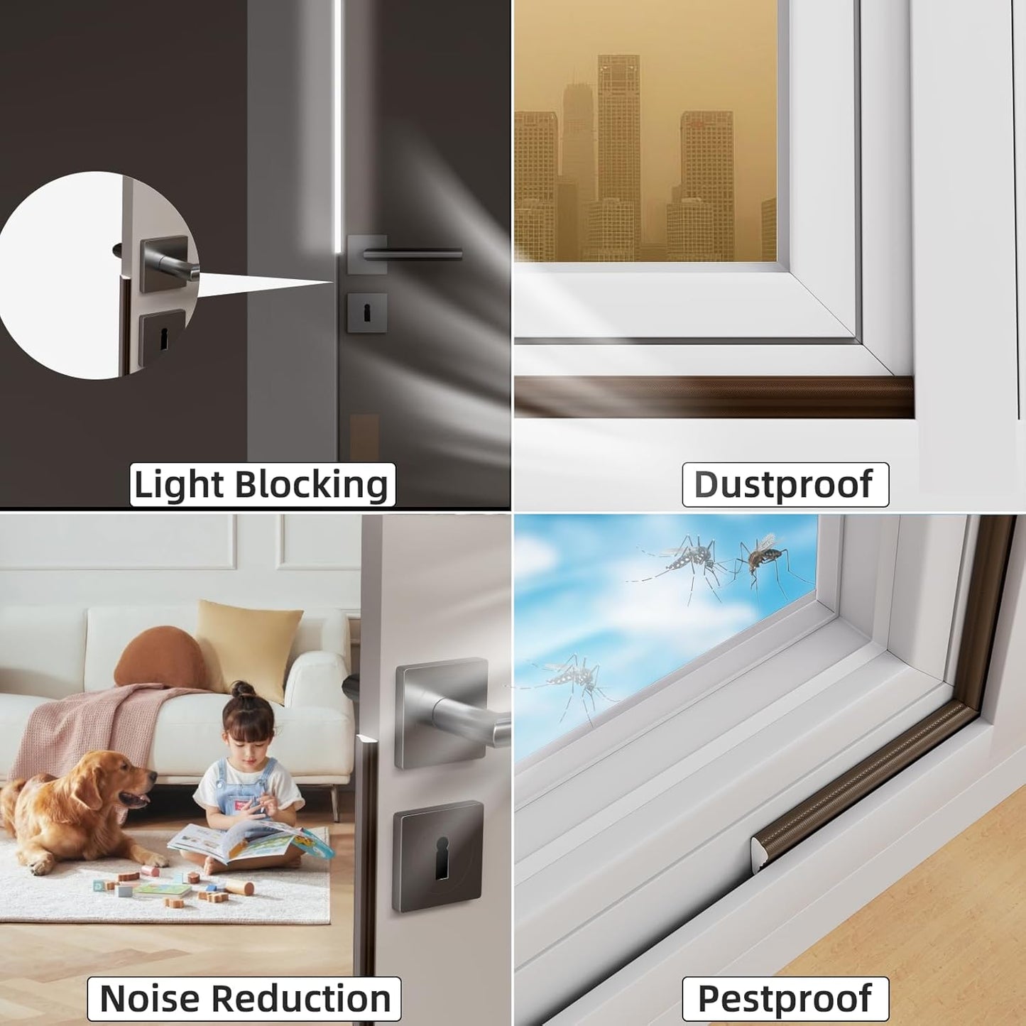 3 Pack*16.4 Ft Weather Stripping Seal Strip for Doors,Soundproofing Window Insulation Draft Stopper for Winter, Selfadhesive Foam Weather Strip for Door Frame,Door Gap Filler Noise Blocker(Brown)