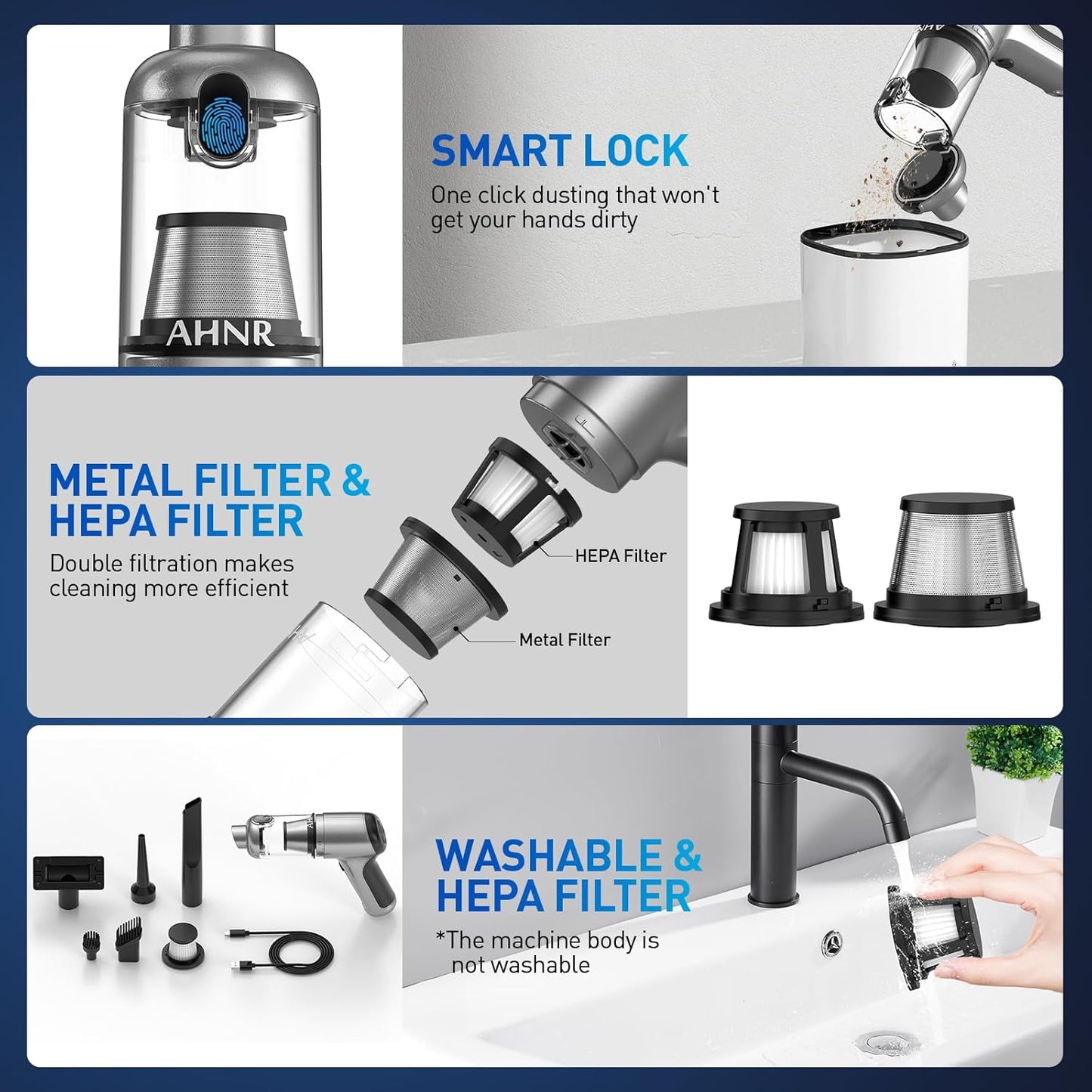 AHNR Handheld Car Vacuum Cleaner Cordless with Brushless Motor, 20000PA High Power Vacuum Cleaner & Air Duster, 3 in 1 Keyboard Portable Mini Hand Held Vacuums Cleaner for Car Home