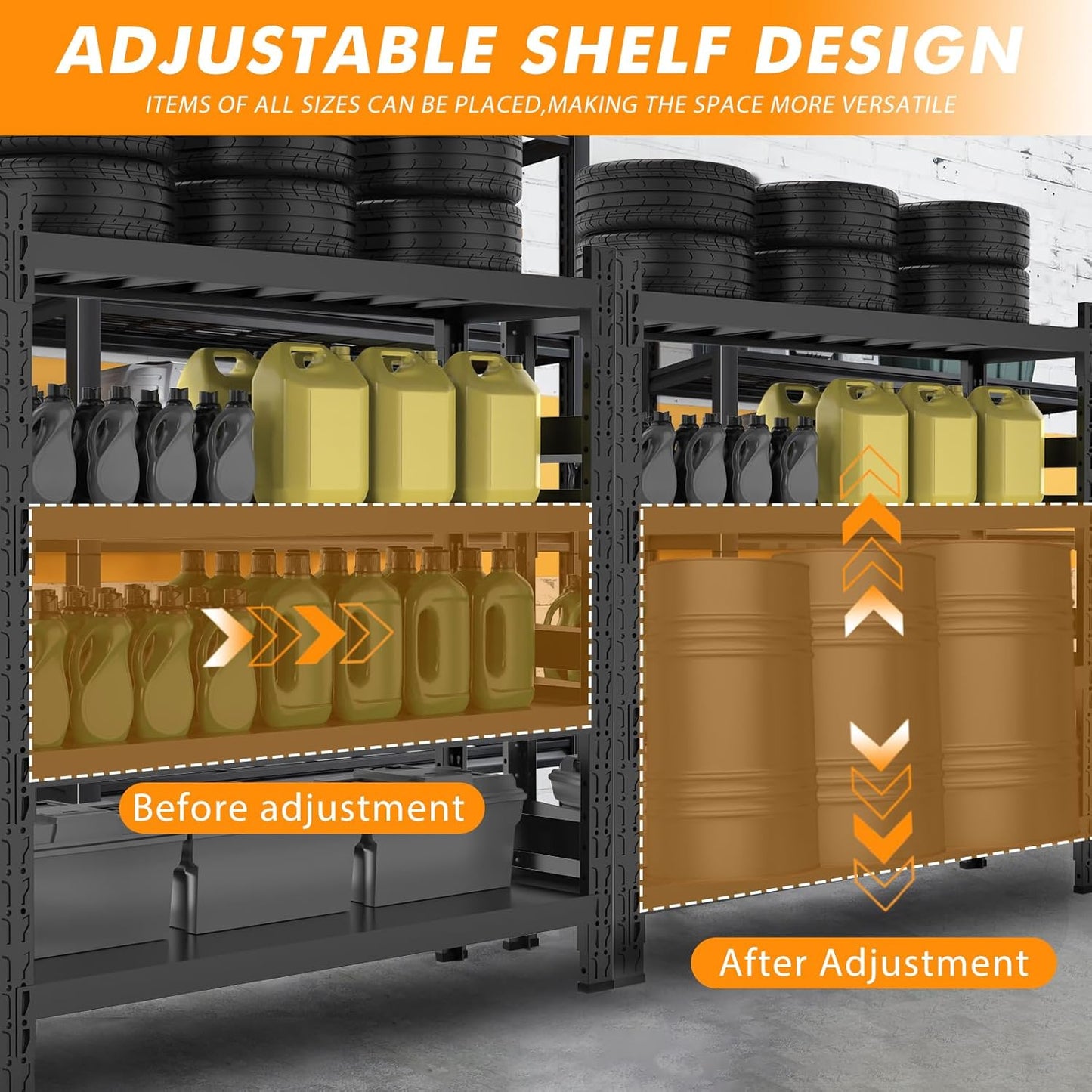 Storage Shelves Heavy Duty, Metal Garage Shelving Units, 4 Tier Storage Rack Shelf, Steel Industrial Shelving, Adjustable Standing Shelf for Basement/Warehouse (Black, W59.06*D19.69*H78.74)