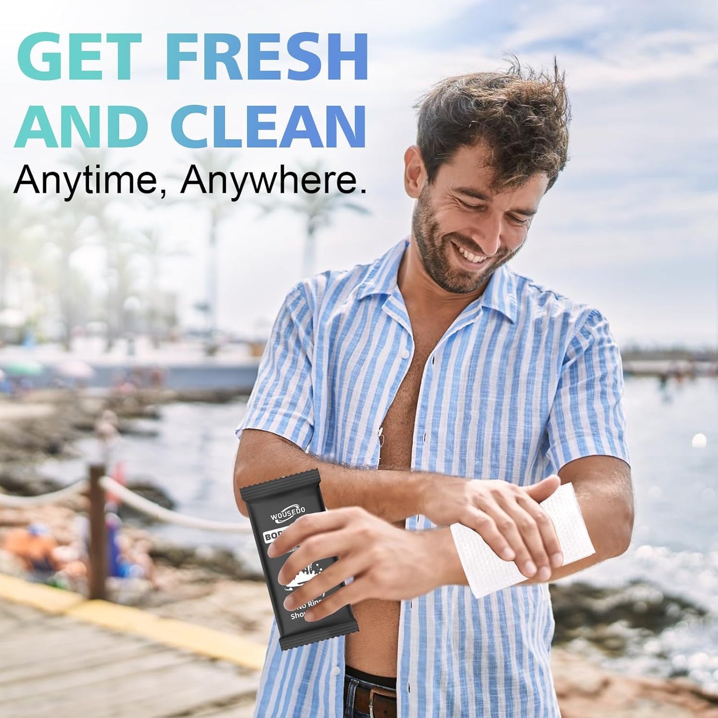 300 Pcs Ultra Thick Soft Large Body Wipes Individually Wrapped(7.87" x 9.45"),Shower Wipes for Adults Bathing No Rinse,Personal Cleansing Wipes for Travel Gym,Bulk Deodorant for Homeless.