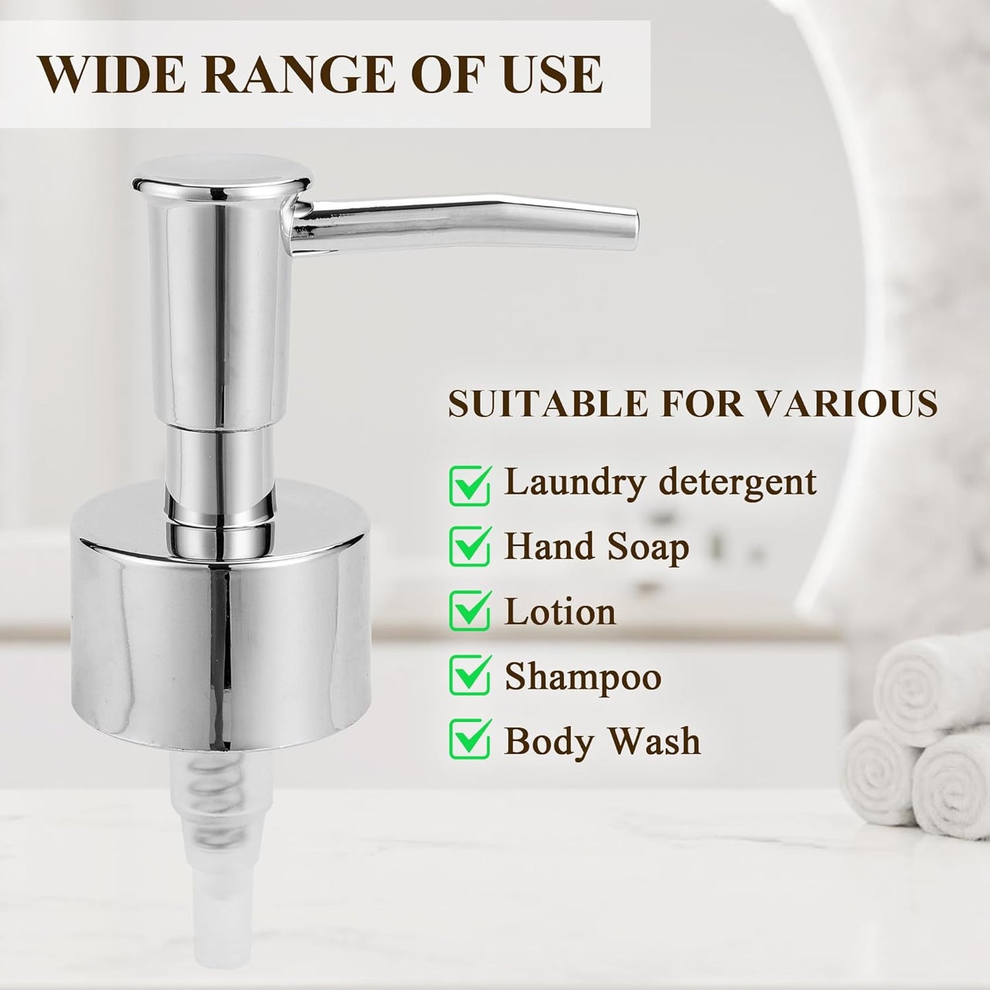 Soap Dispenser Pump Replacement, Soap Pump Dispenser Head for Liquid Soap, Lotion, Dish Soap Refill Dispenser, Ideal for Kitchen Bathroom Sink Various Bottles, 2Pack, Silver