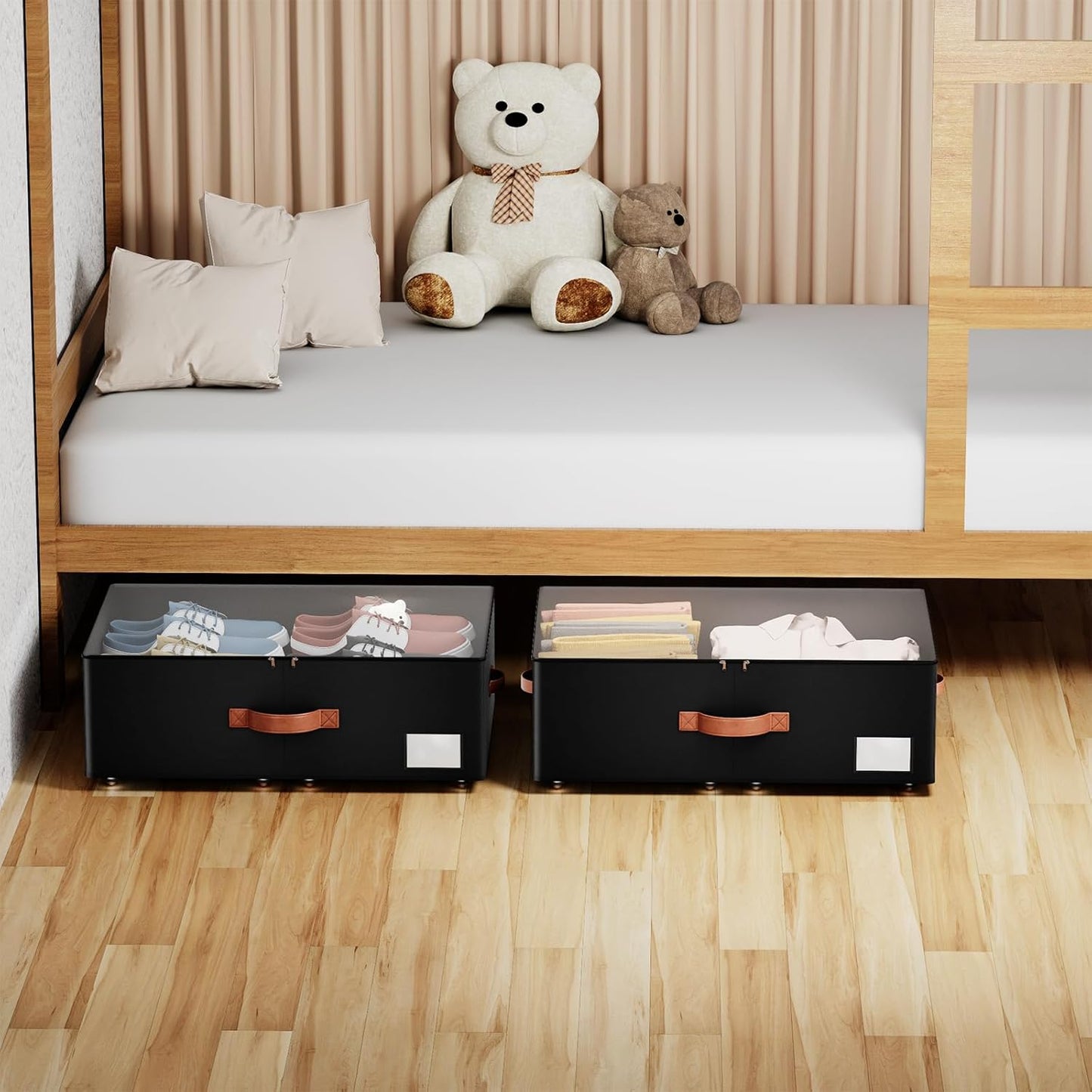 Underbed Storage With Wheels,Large Capacity 10 inches Height Storage Bins,Rolling Underbed Shoe Storage Containers,Underbed Storage Drawers for clothes & blankets (black, 10inch height)