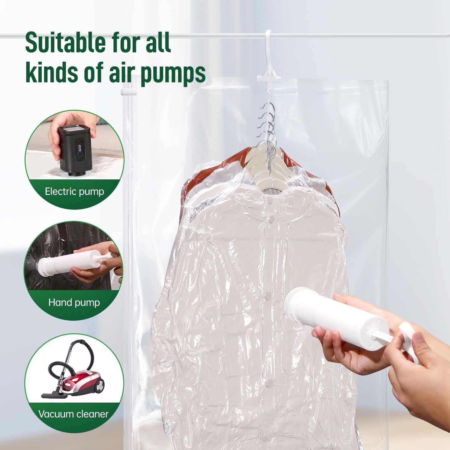 Hanging Vacuum Storage Bags For Clothes With Hand Pump,Coat Storage Bag Hanging,Vacuum Bags For Clothes,Space Saver Vacuum Storage Bags,Garment, Clothing, Dress, Suit, Long Coat, Jacket(Long 4 Pack)