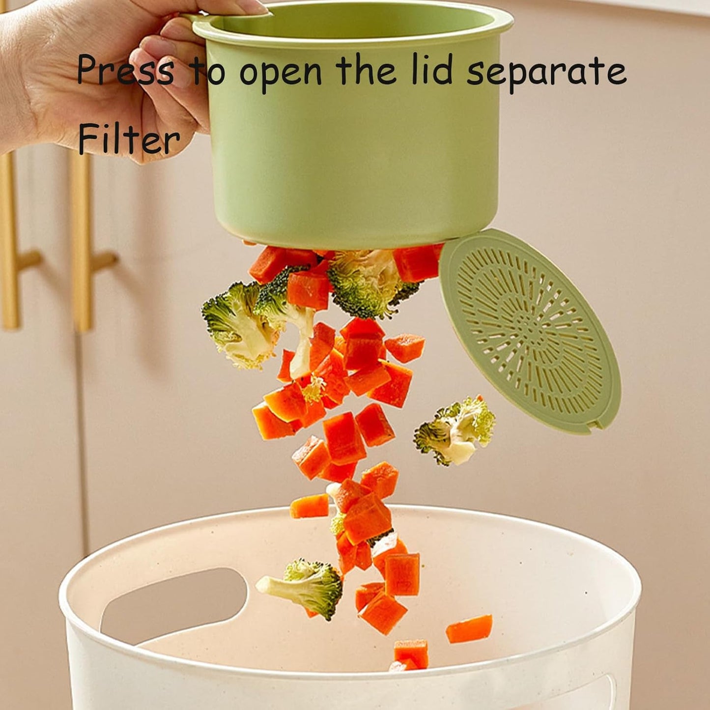 Sink Strainer Basket, Hanging Kitchen Sink Strainer Basket, Press to Dump, Easy Installation, Food Fruit & Vegetable Drainer Rack, Corner Waste Collector (White)