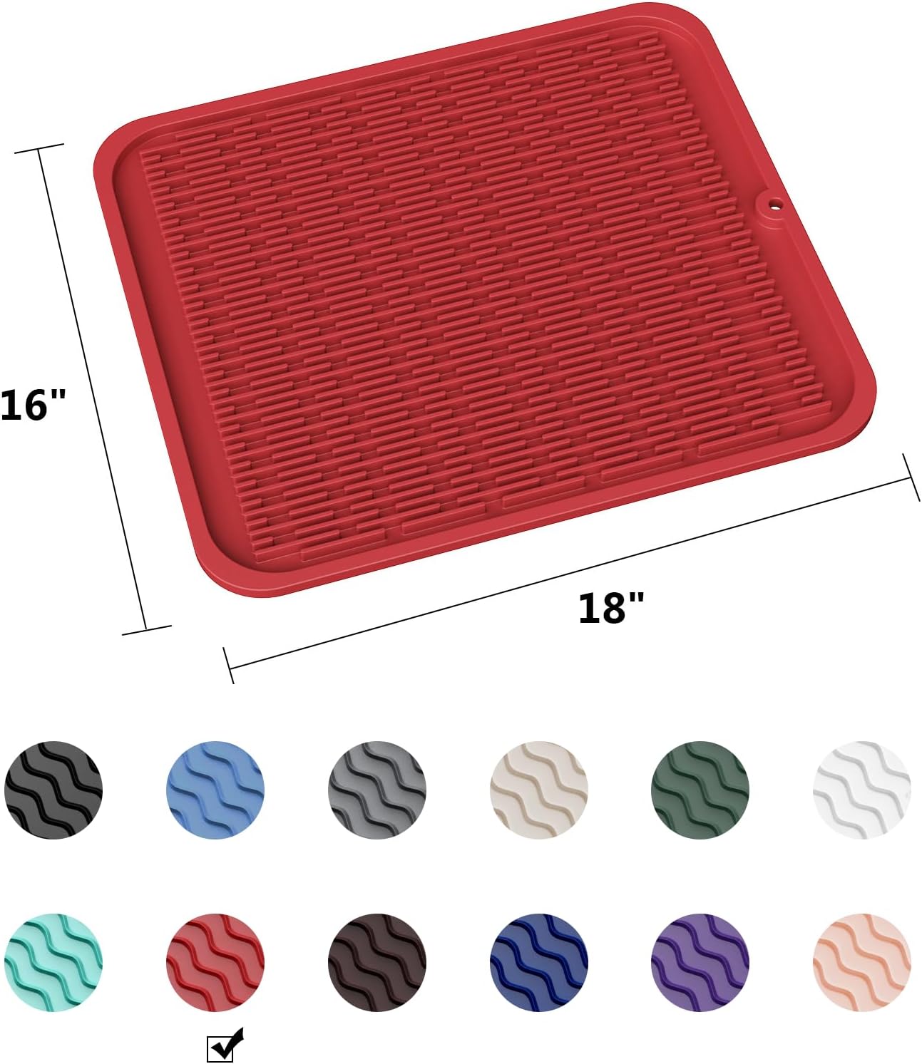 ZLR Silicone Dish Drying Mat for Kitchen Counter, Eco-Friendly Fast Dry Dish Mat, Easy Clean Multi Usage Drying Matt, Heat Resistant Trivet, 16" x 18" XL, Lave Red