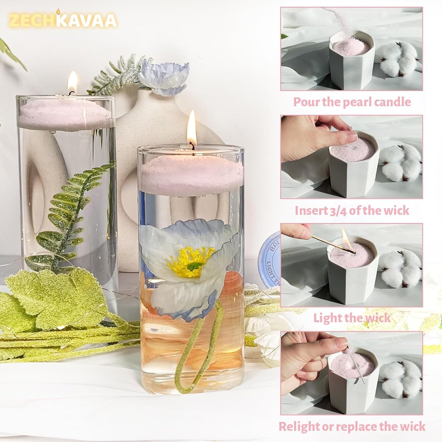 Rose Scented Pink Pearled Candle 18oz Luxury Sand Candle Granulated Wax - 30 Cotton Wicks – Wax for Candle Making Decorative Candles Smooth and Clean Burning Lasts up to 120 Hours