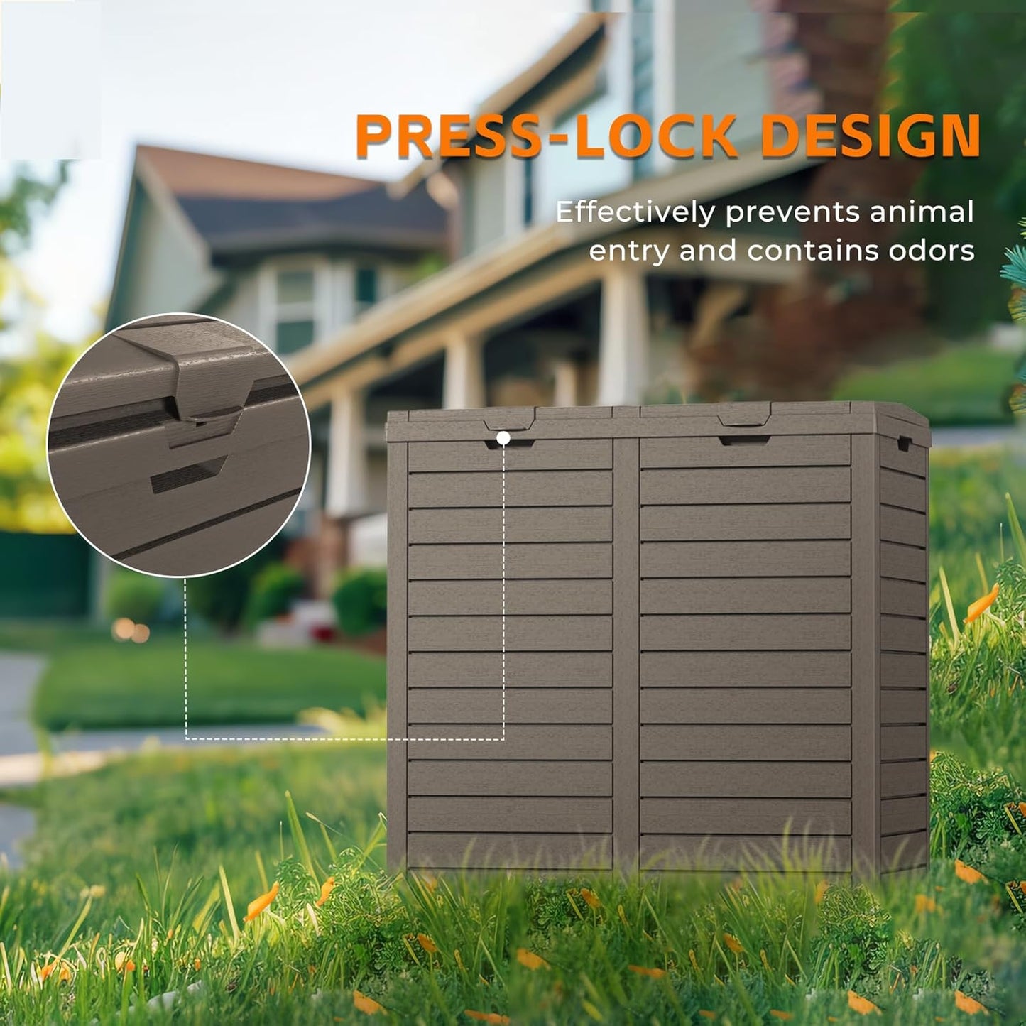 62-Gallon Outdoor Trash Can with lid, Waterproof, UV-Resistant Resin Garbage Can, Lockable Lid and Drip Tray, Animal-Proof, for Patio, Kitchen, Backyard and Deck