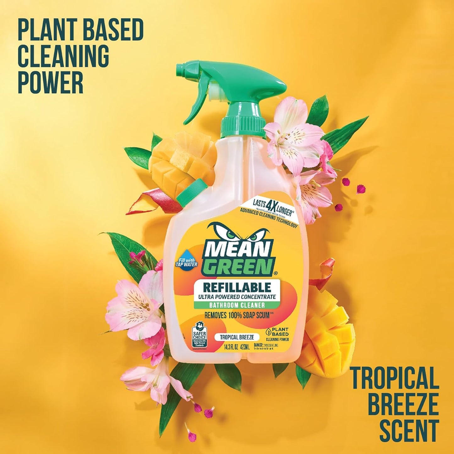 Mean Green Refillable Ultra Powered CONCENTRATE Bathroom Cleaner, Tropical Breeze, 14.3 Ounce 2-Pack
