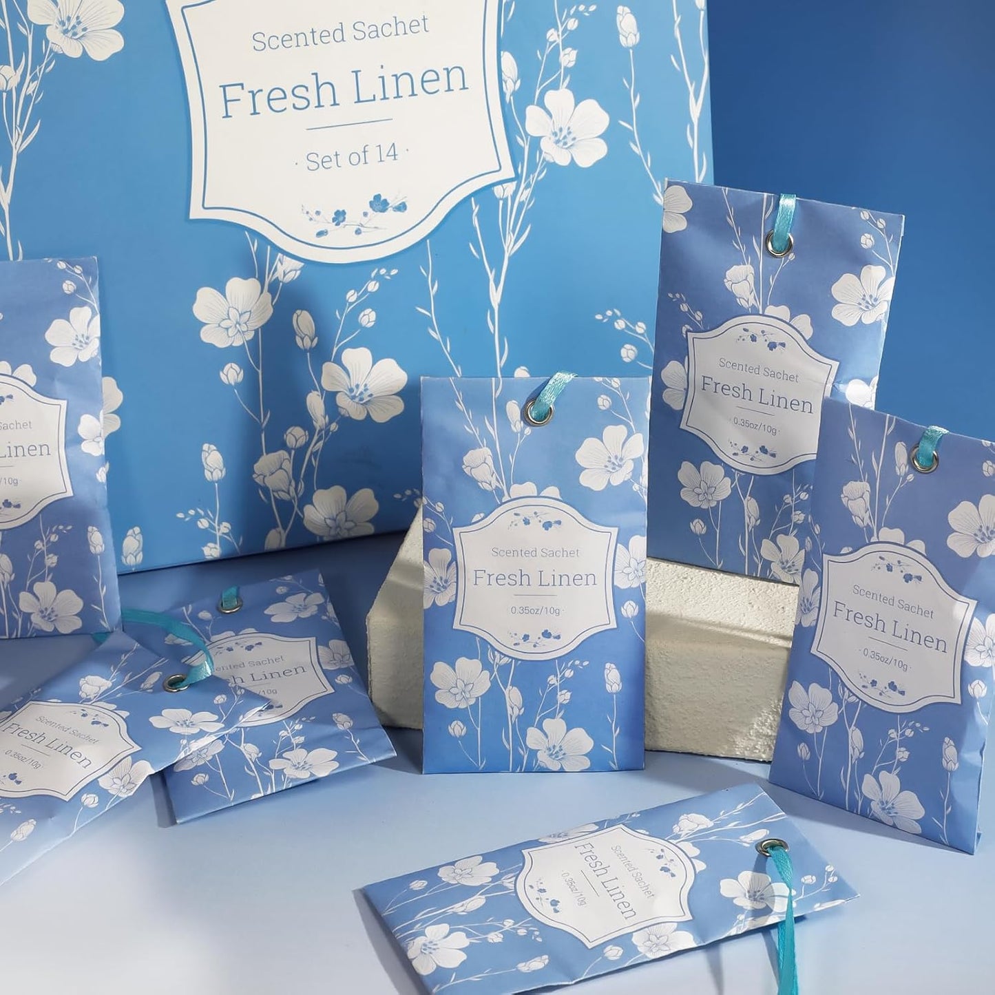 SCENTORINI Scented Sachets for Drawers and Closets, Linen Scent 14 Pack, Long-Lasting Sachets Bags Wardrobe Freshener, for Shoe Wardrobe, Cupboard