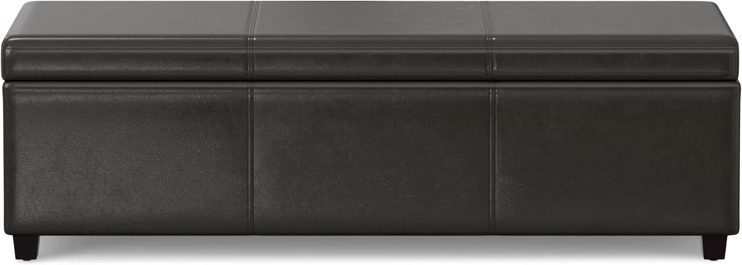 SIMPLIHOME Avalon 54 inch Wide Contemporary Rectangle Extra Large Storage Ottoman Bench in Tanners Brown Vegan Faux Leather, Assembled, for the Living Room, Entryway and Family Room