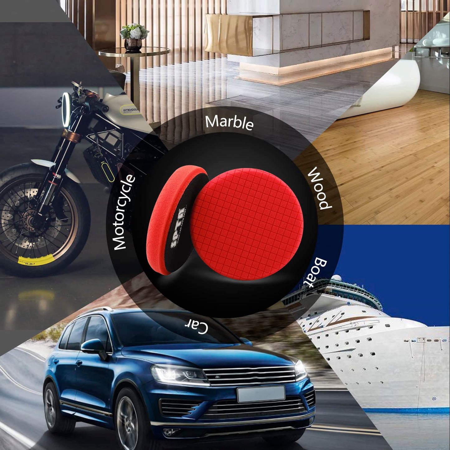 Red Finish Polishing Pads, Buffing Pads, SPTA 1Pcs 5.5 Inch Face for 5 Inch 125mm Backing Plate Compound Buffing Sponge Pads for Car Buffer Polisher Compounding, Polishing and Waxing-FPTSS5R